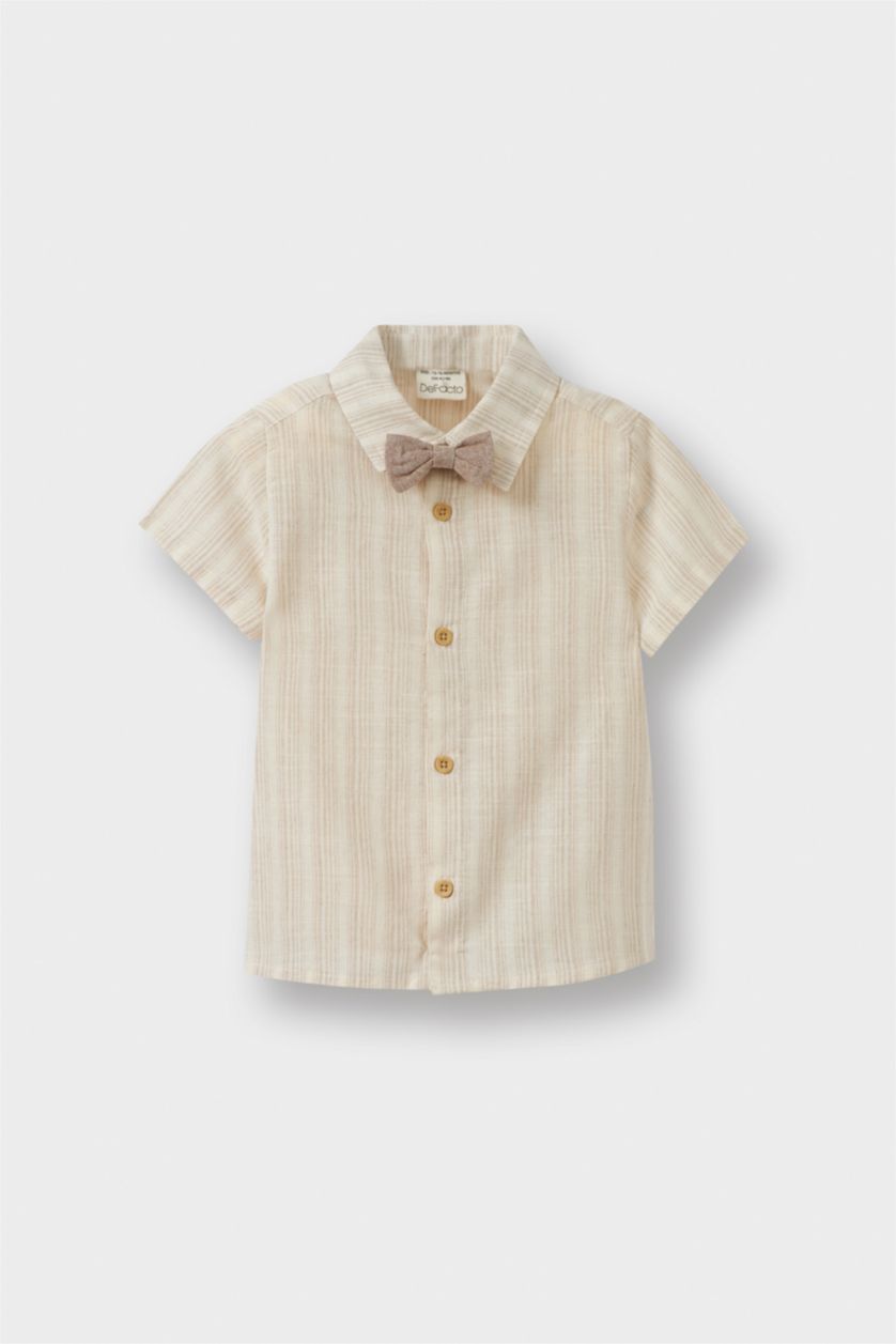 BABY BOY Ecru Baby Boy Striped Shirt Shorts Bow Tie Suspenders 4 Piece Set