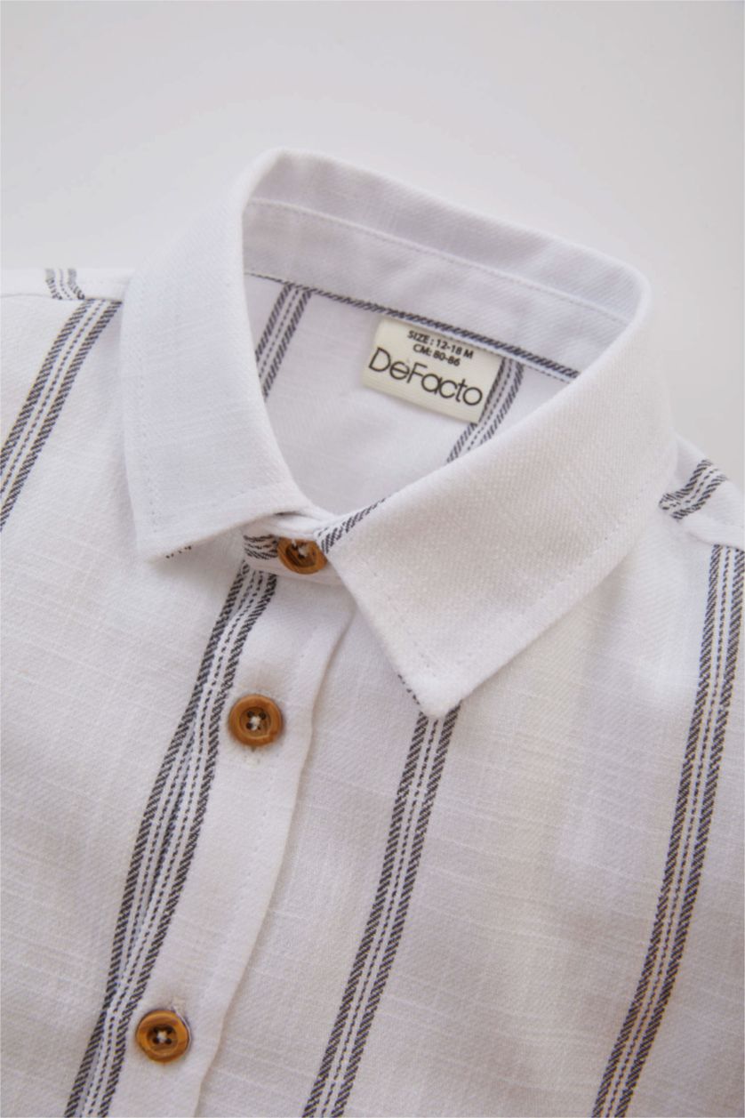 BÉBÉ GARÇON Blanc Ensemble De Chemise Mousseline à Rayures et Pantalon pour Bébé Garçon - 2 Pièces