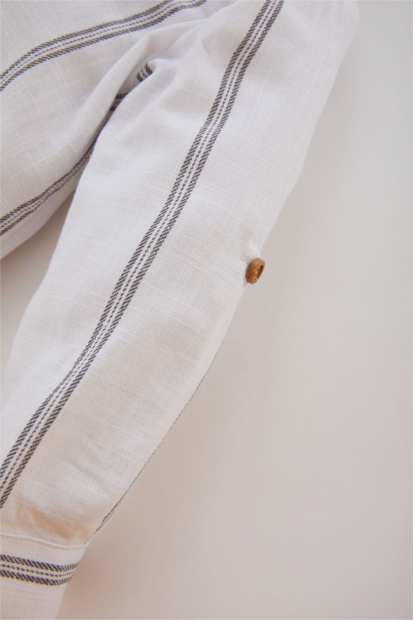 BÉBÉ GARÇON Blanc Ensemble De Chemise Mousseline à Rayures et Pantalon pour Bébé Garçon - 2 Pièces