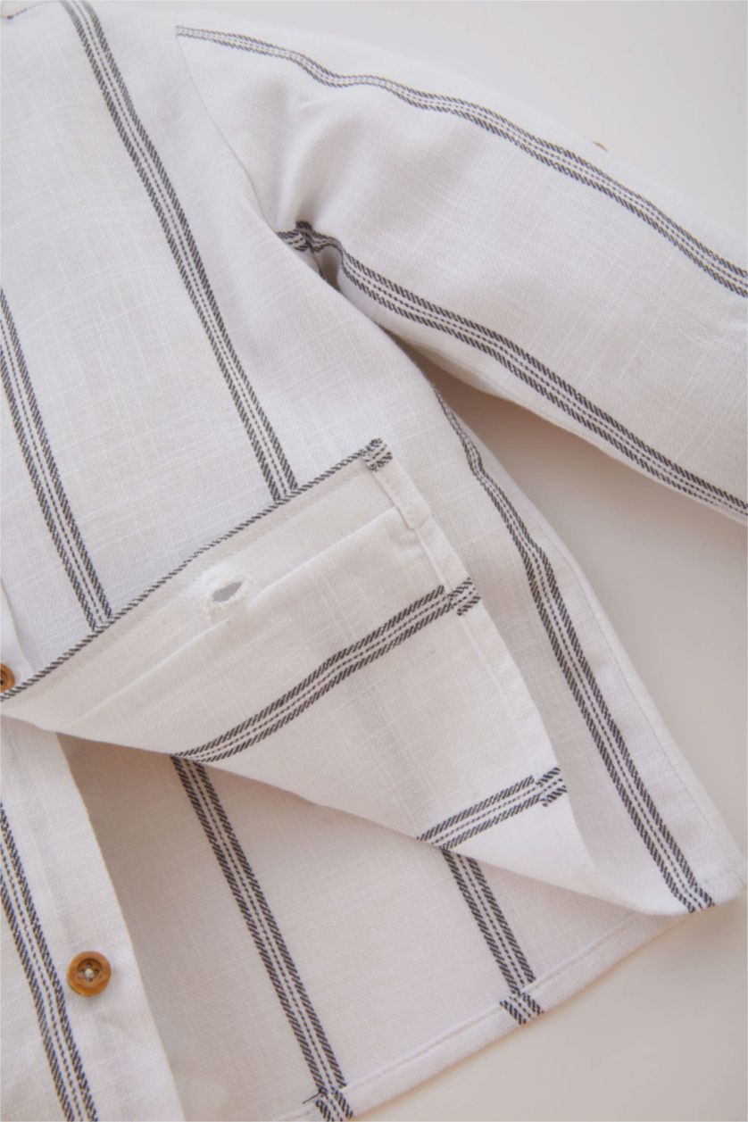 BÉBÉ GARÇON Blanc Ensemble De Chemise Mousseline à Rayures et Pantalon pour Bébé Garçon - 2 Pièces