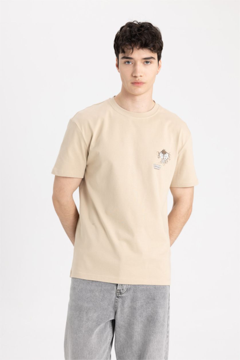 Man Beige Looney Tunes Regular Fit Crew Neck T-Shirt