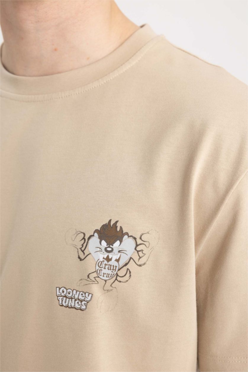 Man Beige Looney Tunes Regular Fit Crew Neck T-Shirt