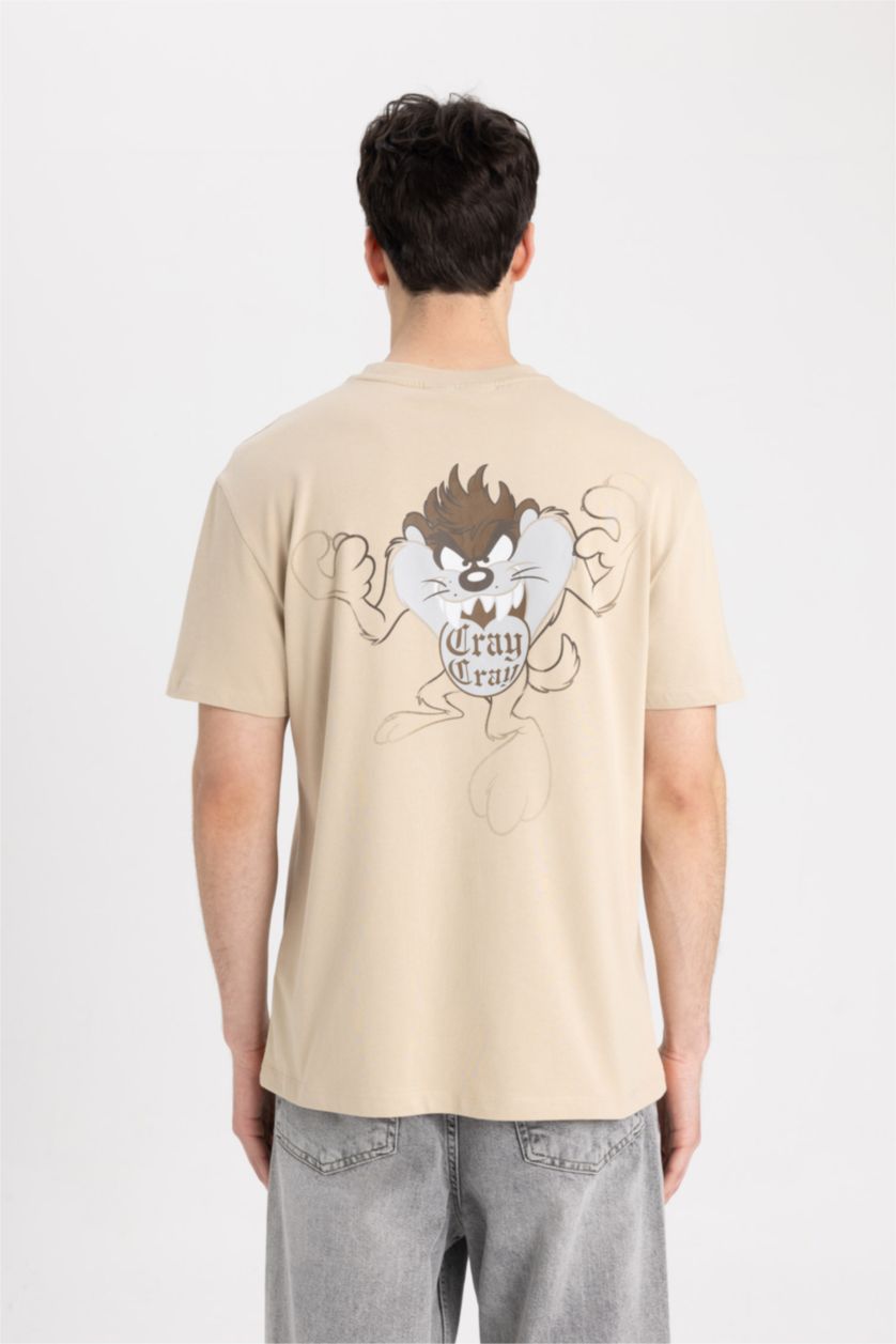 Man Beige Looney Tunes Regular Fit Crew Neck T-Shirt