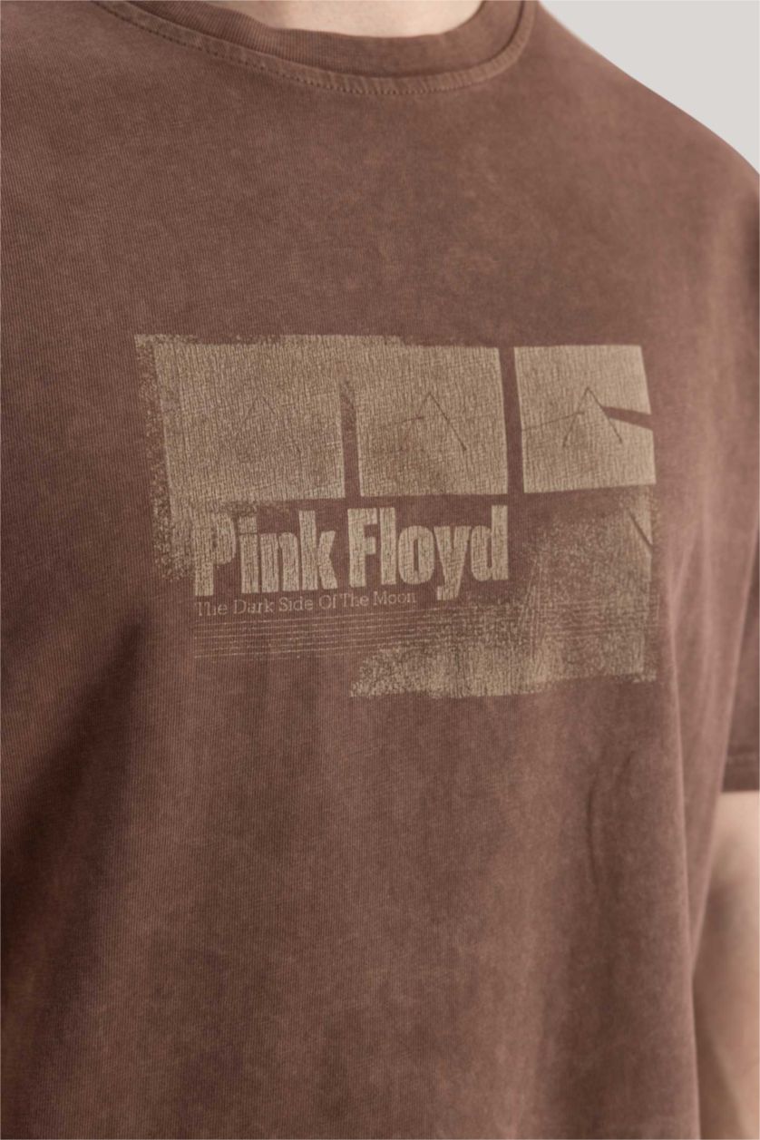 Man Light Brown Pink Floyd Regular Fit Crew Neck Short Sleeve T-Shirt