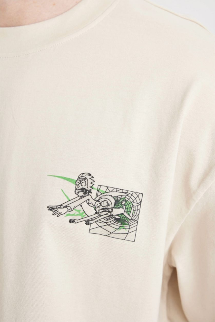 MAN Sand Oversize Rick and Morty Licensed Crew Neck Printed Short Sleeve T-Shirt