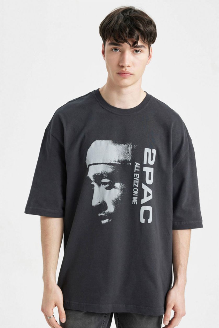 MAN Anthracite Tupac Shakur Loose Fit Crew Neck T-Shirt