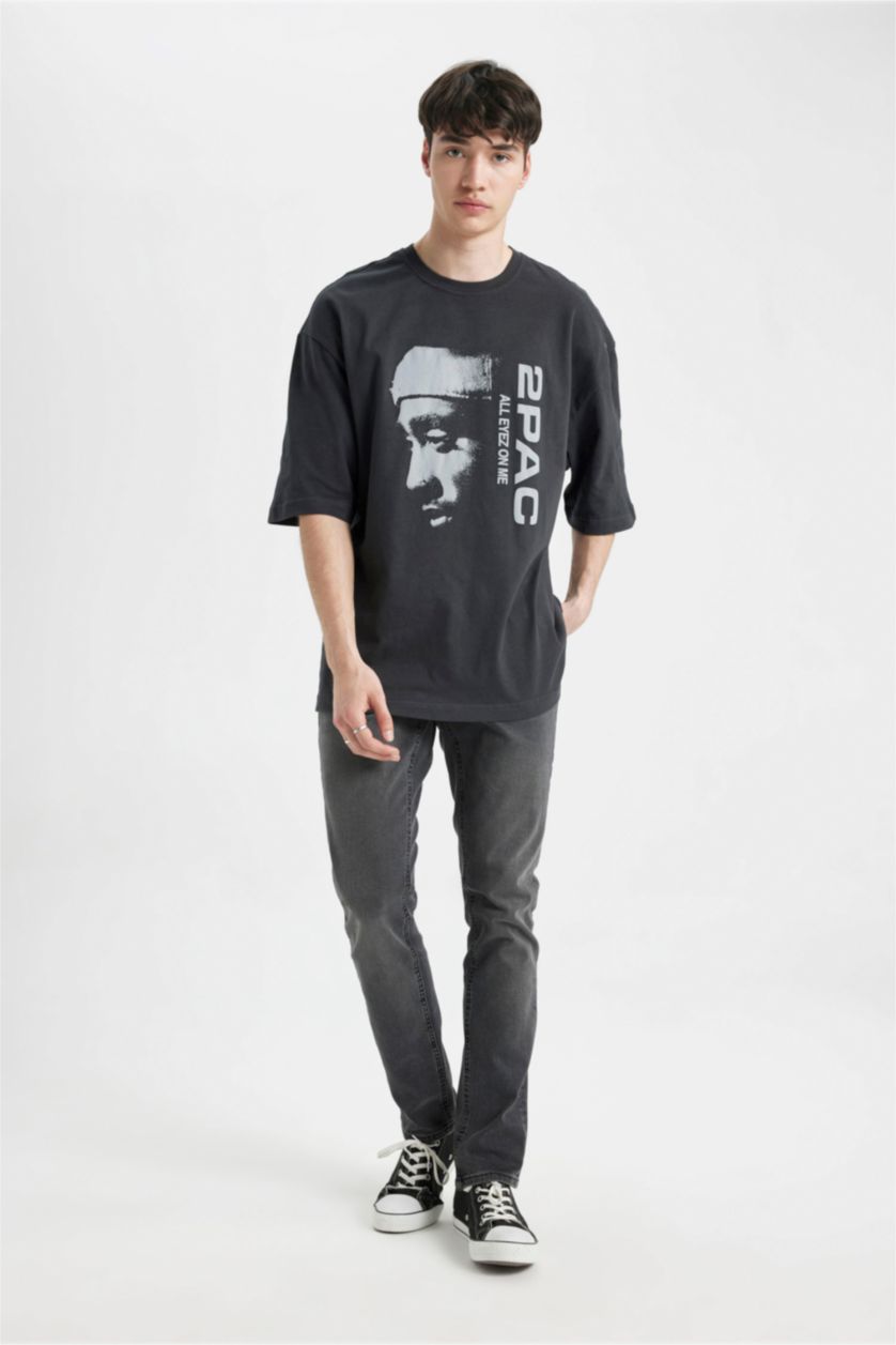 MAN Anthracite Tupac Shakur Loose Fit Crew Neck T-Shirt