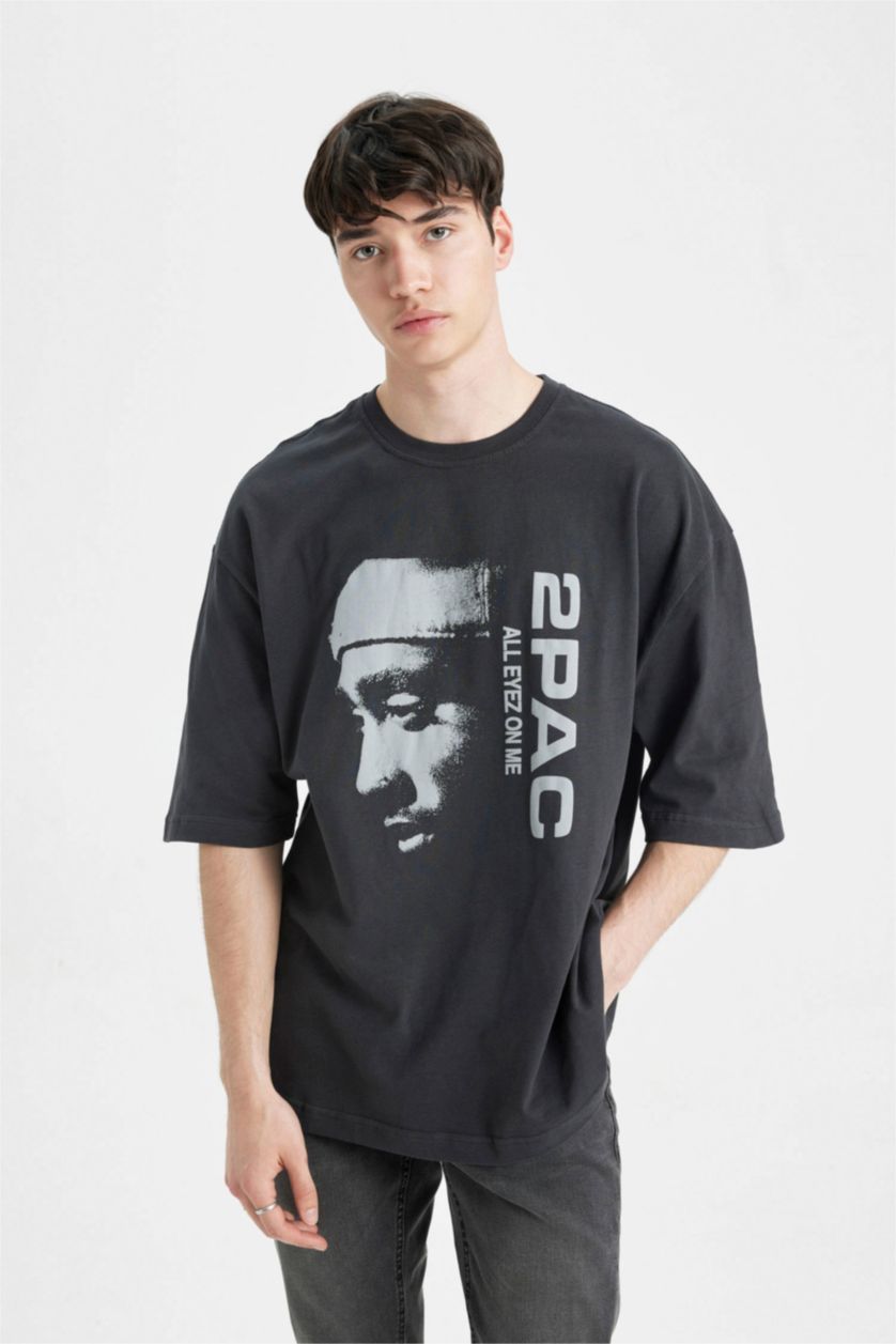 MAN Anthracite Tupac Shakur Loose Fit Crew Neck T-Shirt