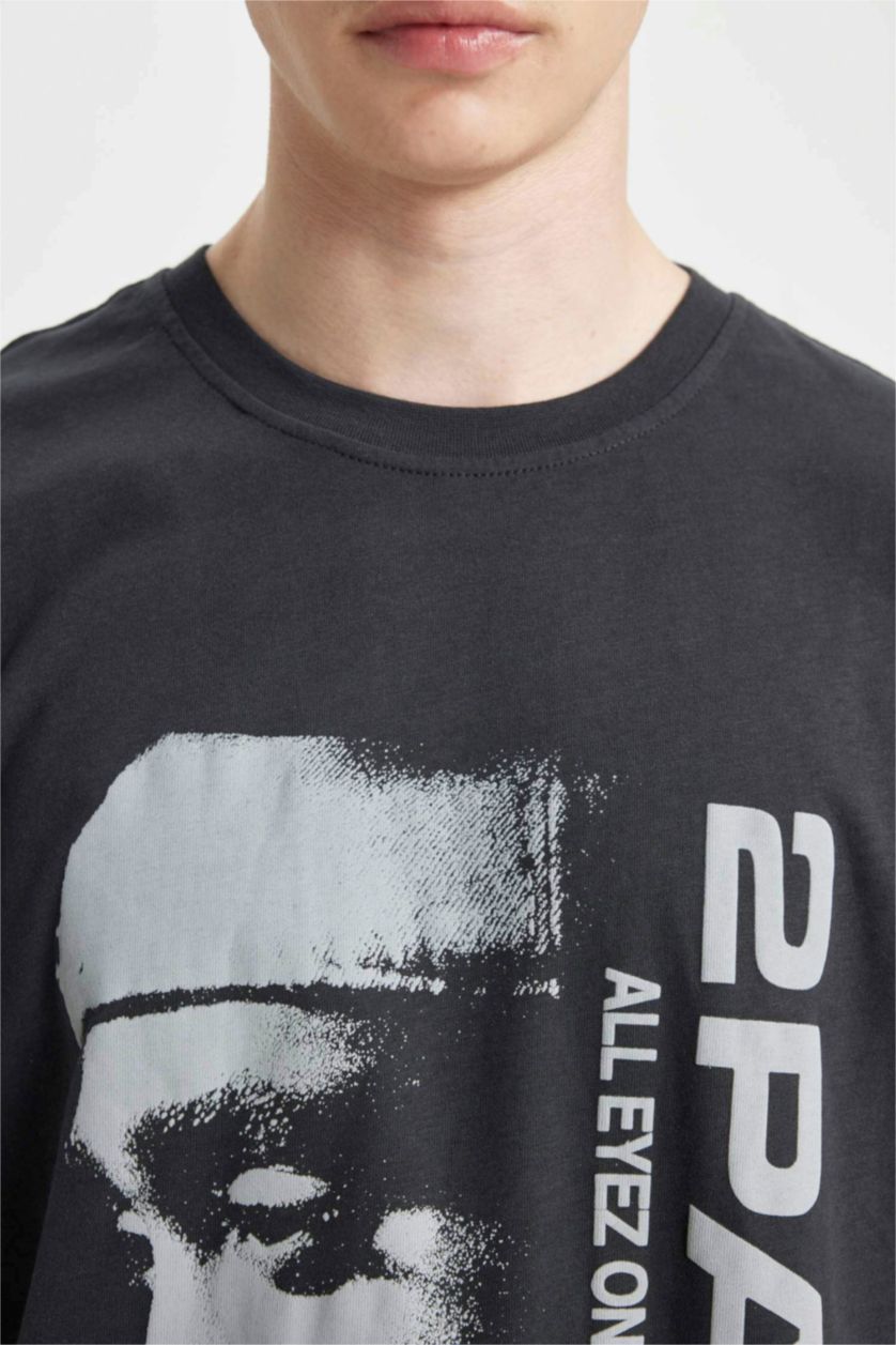 MAN Anthracite Tupac Shakur Loose Fit Crew Neck T-Shirt