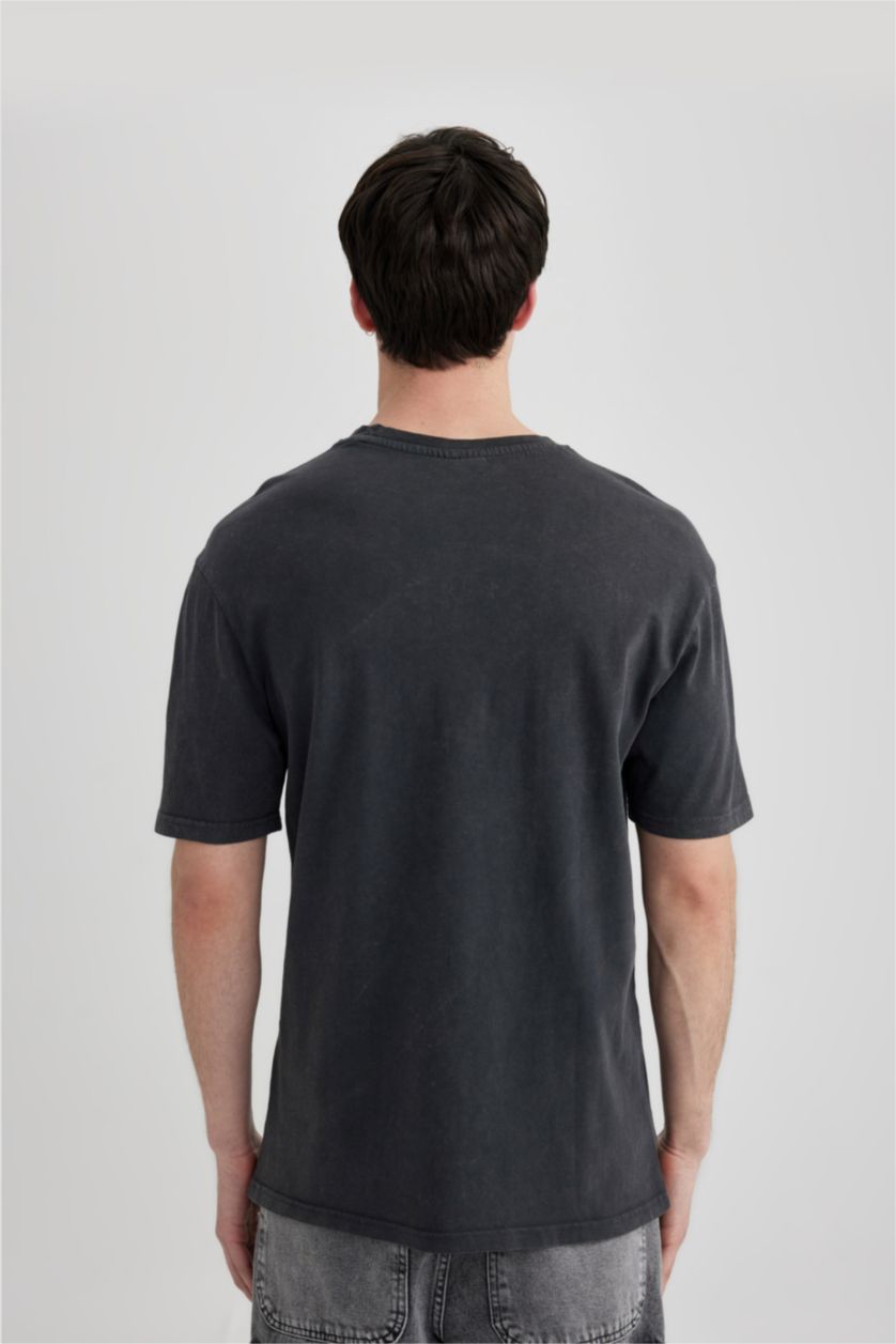 Man Anthracite Regular Fit AC/DC Licensed Crew Neck Printed Short Sleeve T-Shirt