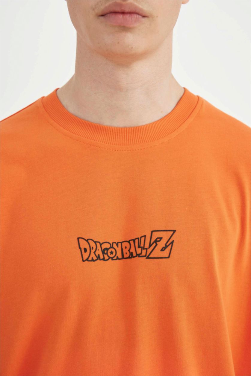 Erkek Turuncu %100 Pamuk Dragon Ball Loose Fit Bisiklet Yaka Kısa Kollu Tişört