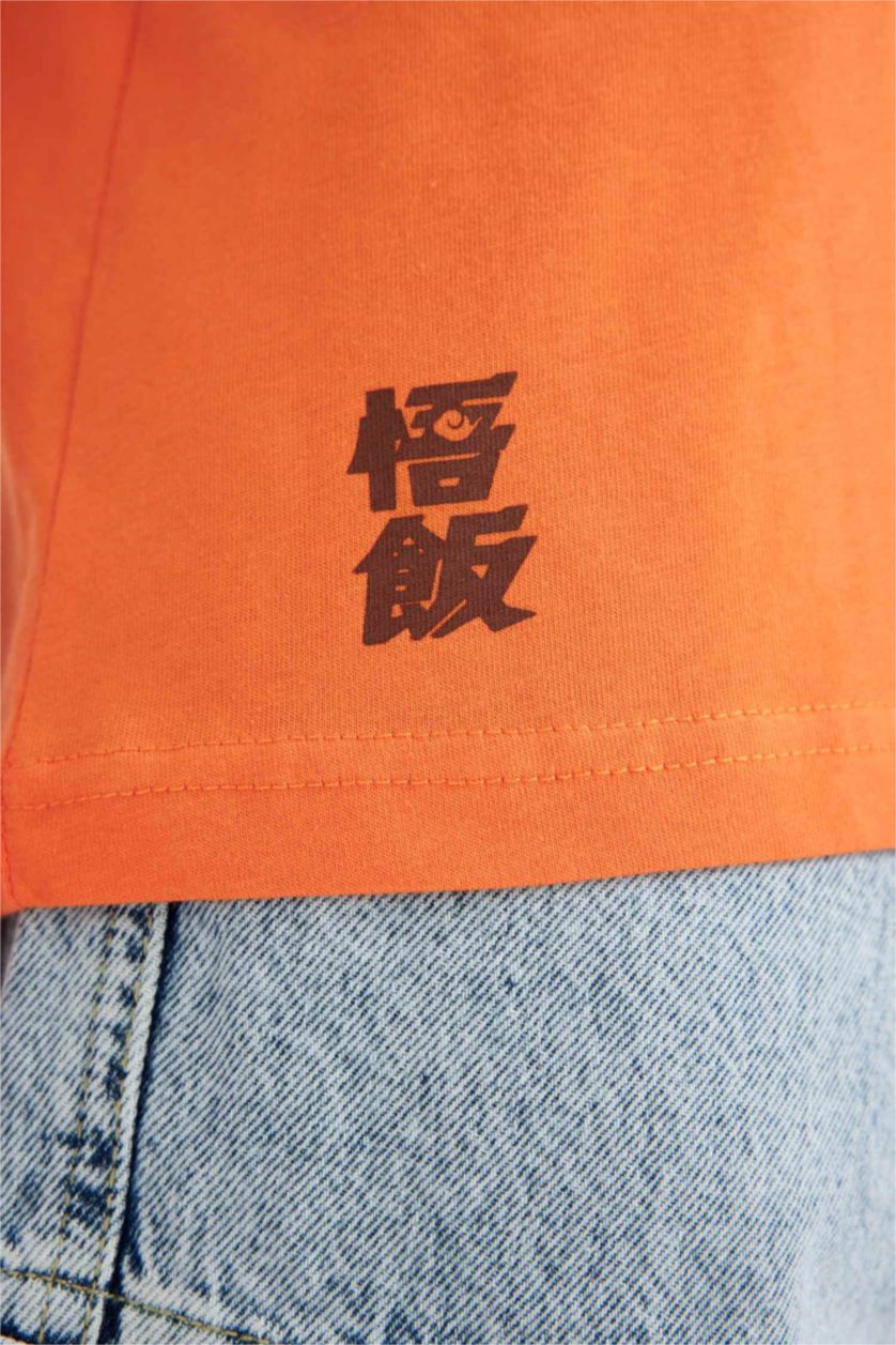 Erkek Turuncu %100 Pamuk Dragon Ball Loose Fit Bisiklet Yaka Kısa Kollu Tişört