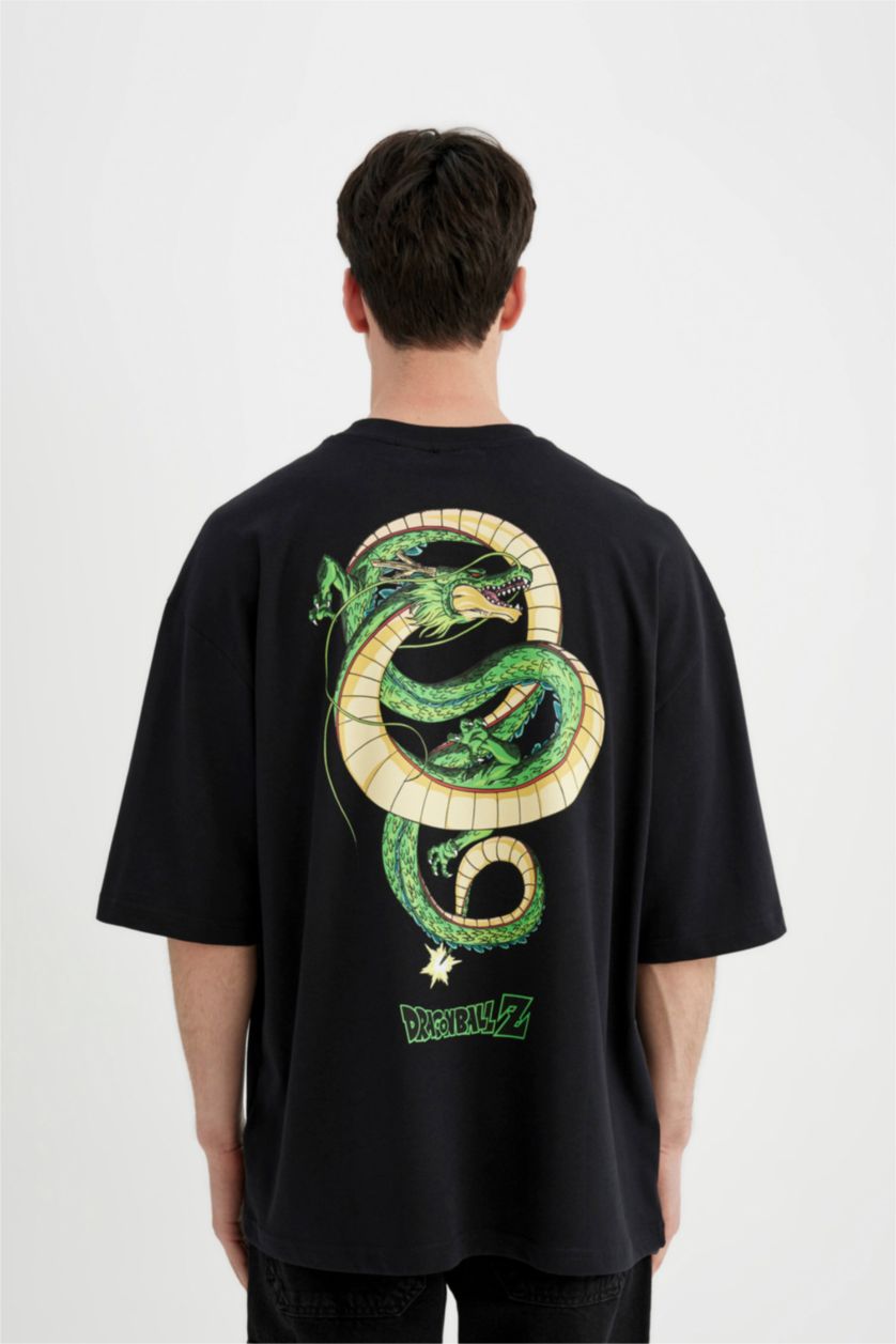 رجال أسود تيشيرت جيرسي مطبوع قصة فضفاضة بياخة مستديرة