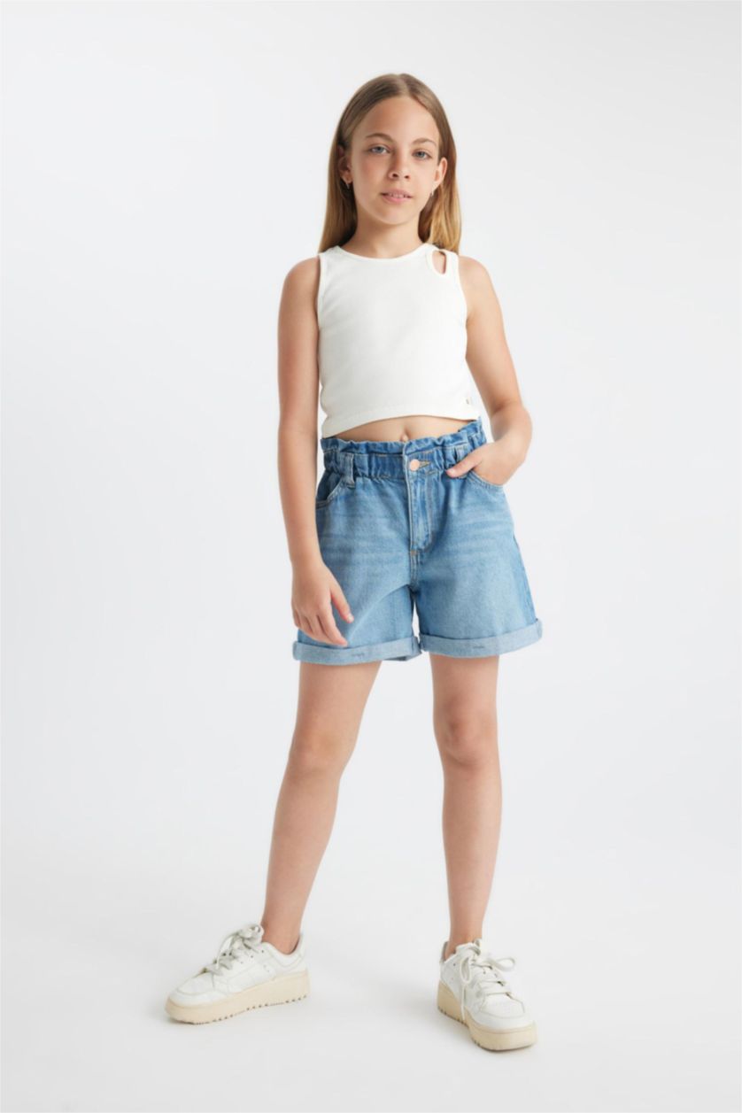 GIRLS & TEENS Blue Girl Paperbag Denim Shorts