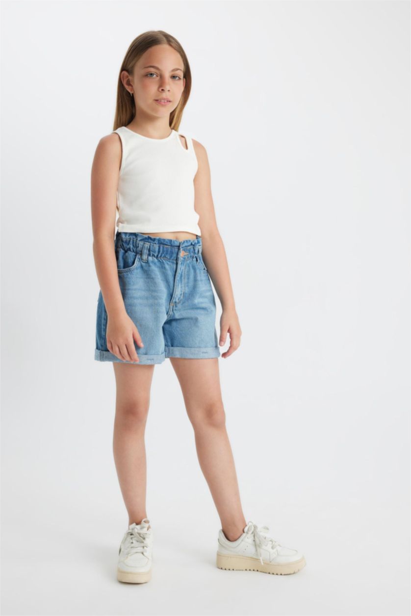 GIRLS & TEENS Blue Girl Paperbag Denim Shorts