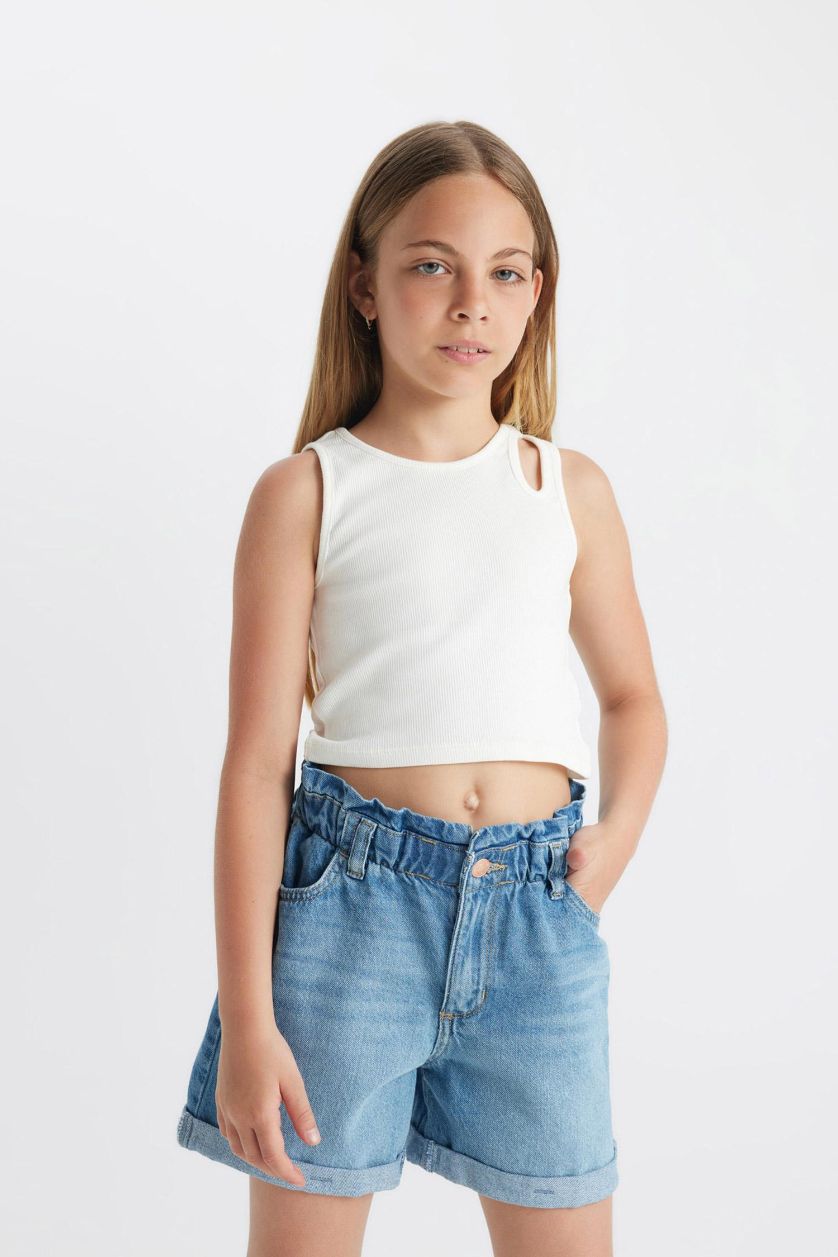 GIRLS & TEENS Blue Girl Paperbag Denim Shorts