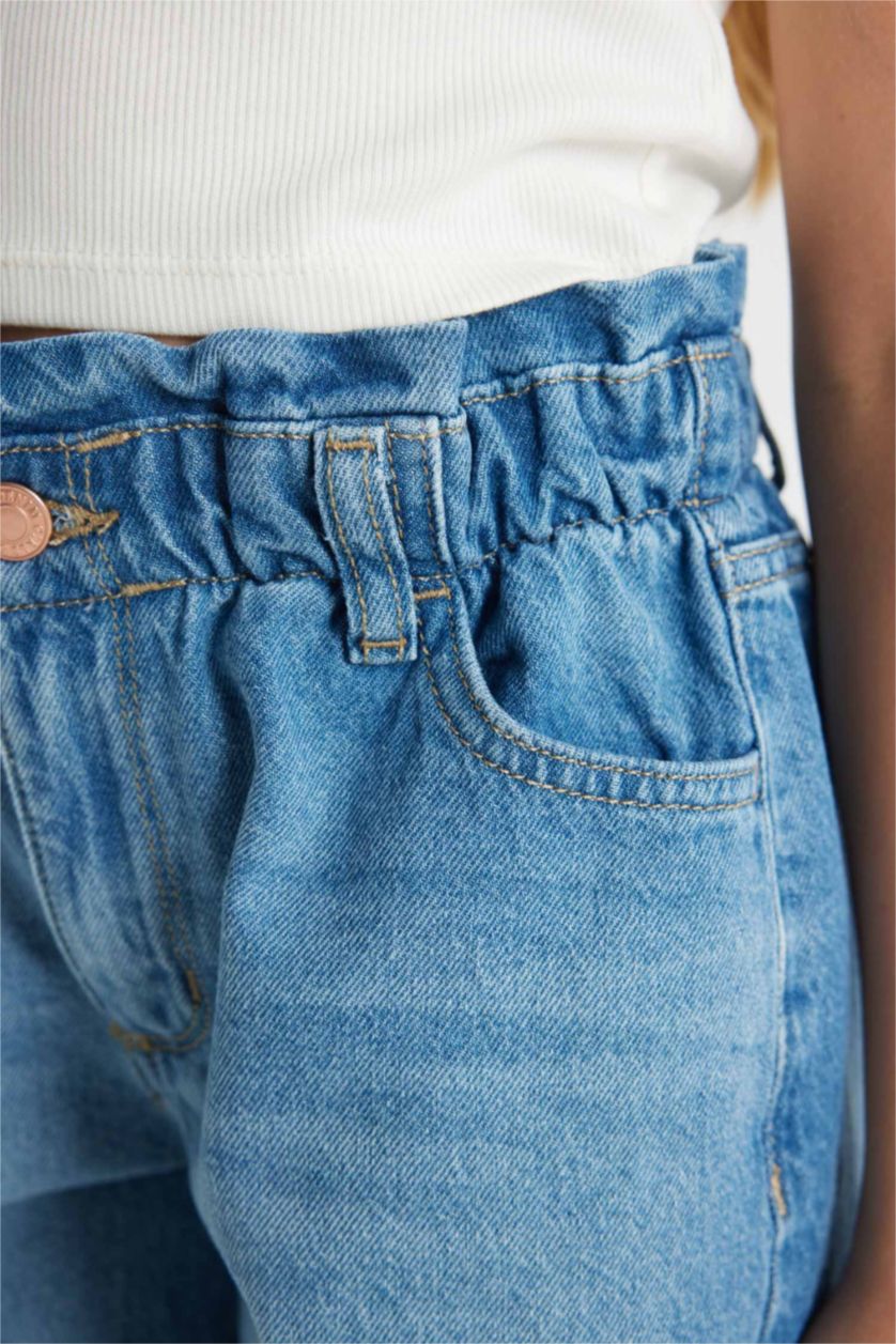 GIRLS & TEENS Blue Girl Paperbag Denim Shorts