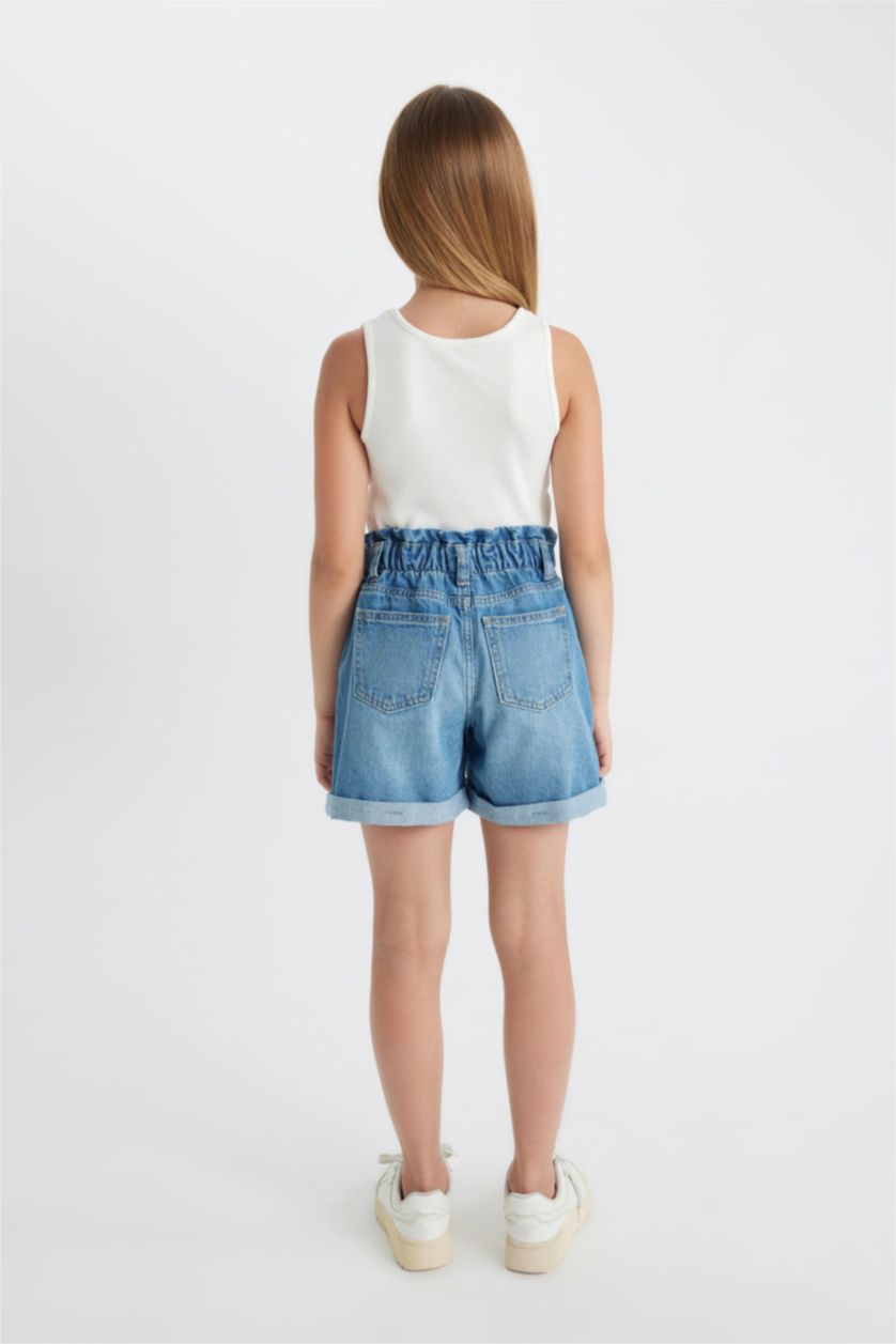 GIRLS & TEENS Blue Girl Paperbag Denim Shorts
