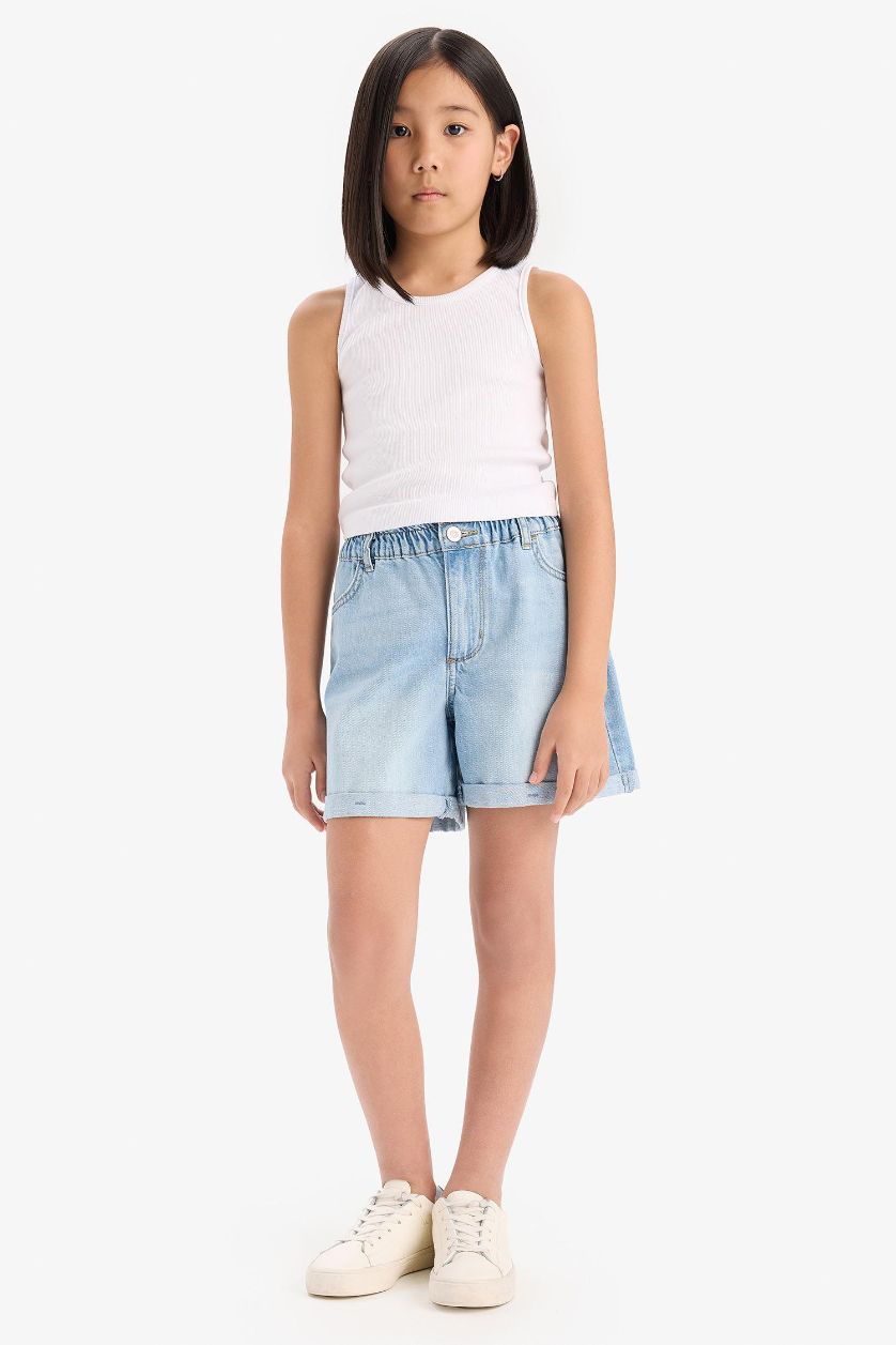 GIRLS & TEENS Light Blue Girl Paperbag Denim Shorts