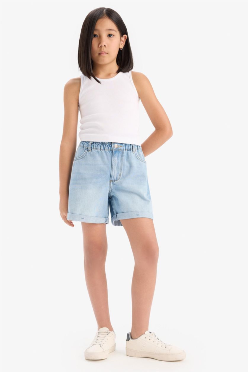 GIRLS & TEENS Light Blue Girl Paperbag Denim Shorts