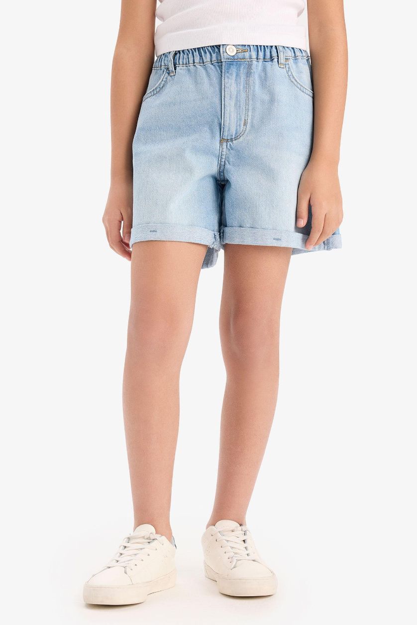 GIRLS & TEENS Light Blue Girl Paperbag Denim Shorts