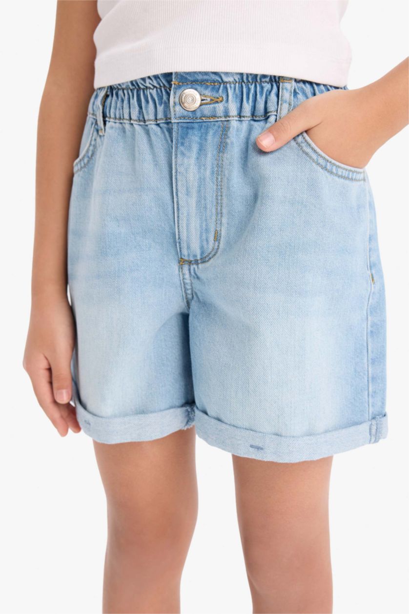 GIRLS & TEENS Light Blue Girl Paperbag Denim Shorts