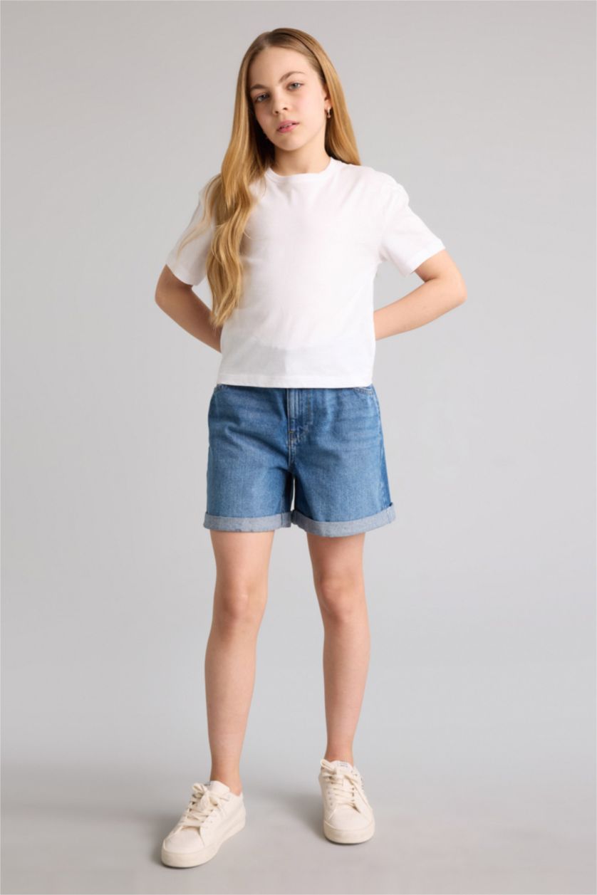 Girls & Teens Light Blue Girl Paperbag Denim Shorts