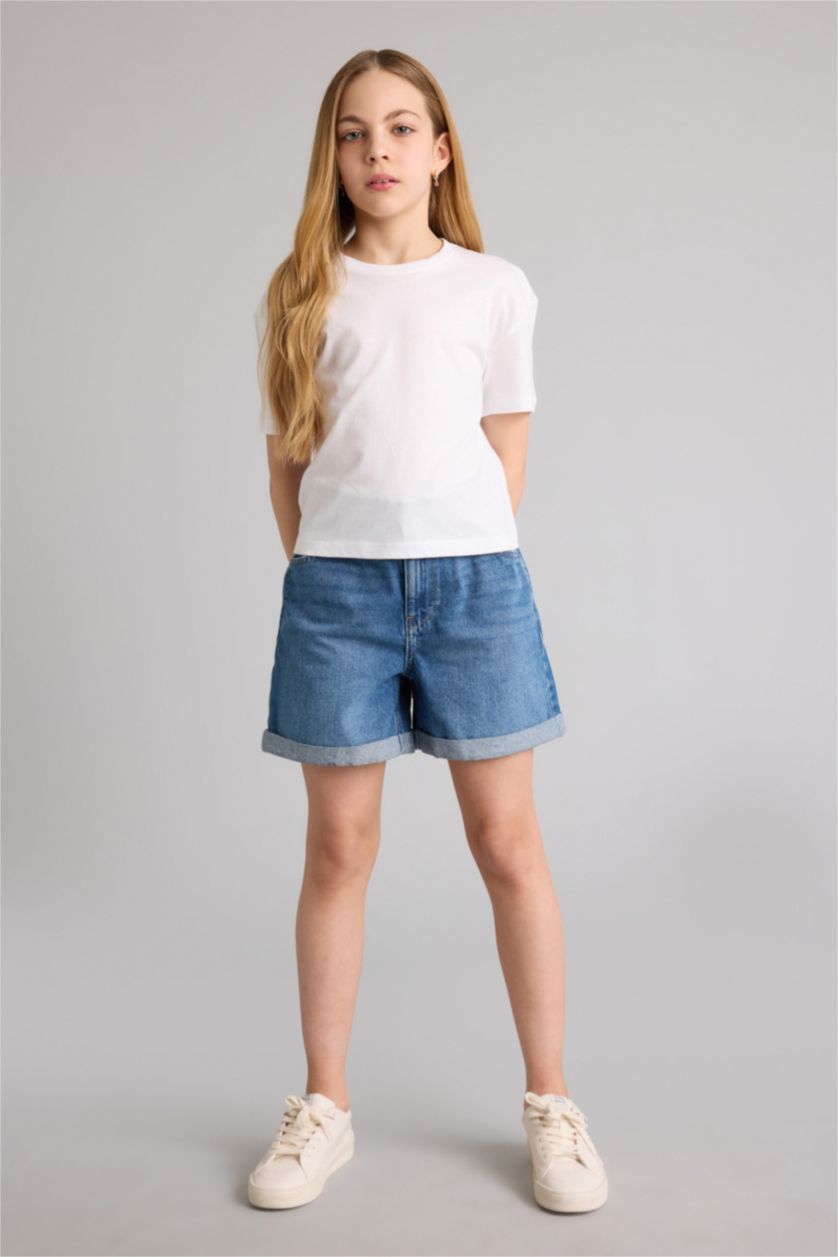 Girls & Teens Light Blue Girl Paperbag Denim Shorts