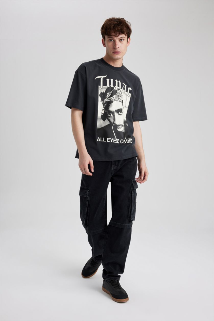 HOMME Noir Pantalon en Jean large à Coupe Relax avec poches