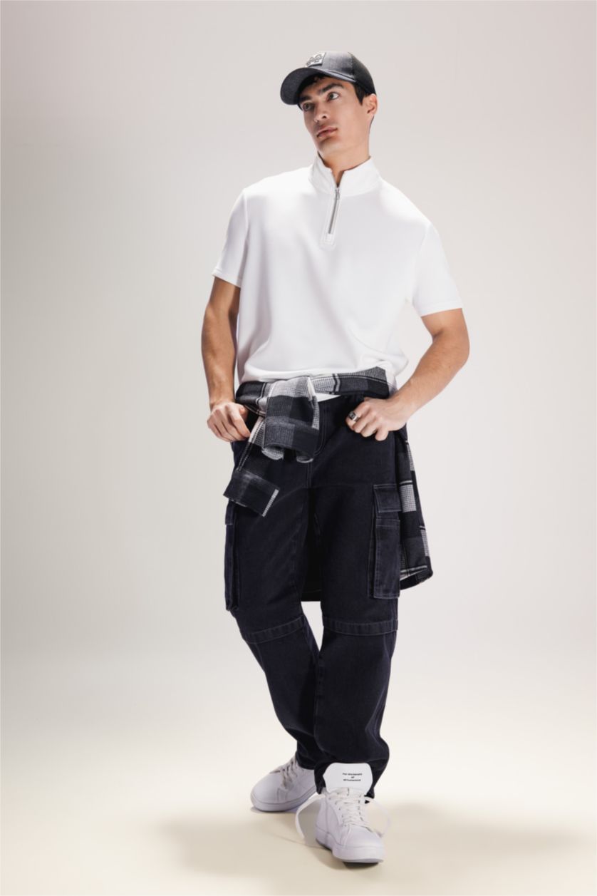 HOMME Noir Pantalon en Jean large à Coupe Relax avec poches