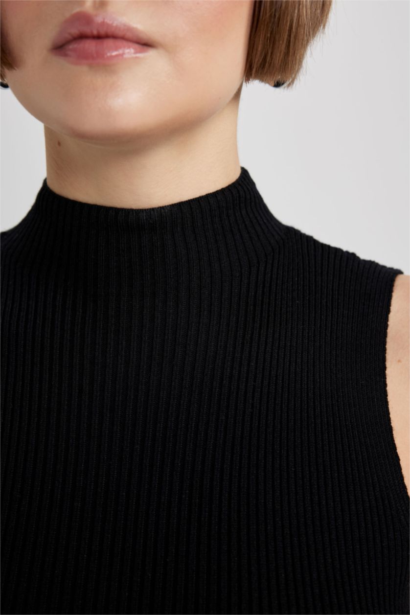 حريمي أسود فستان ميدي أسود سليم فيت بنص رقبة مدورة