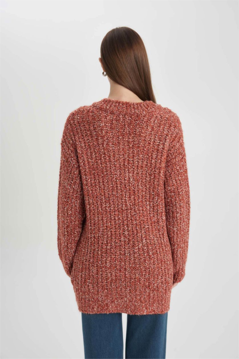 نساء أحمر فاتح بلوز صوف طويل قصة عادية