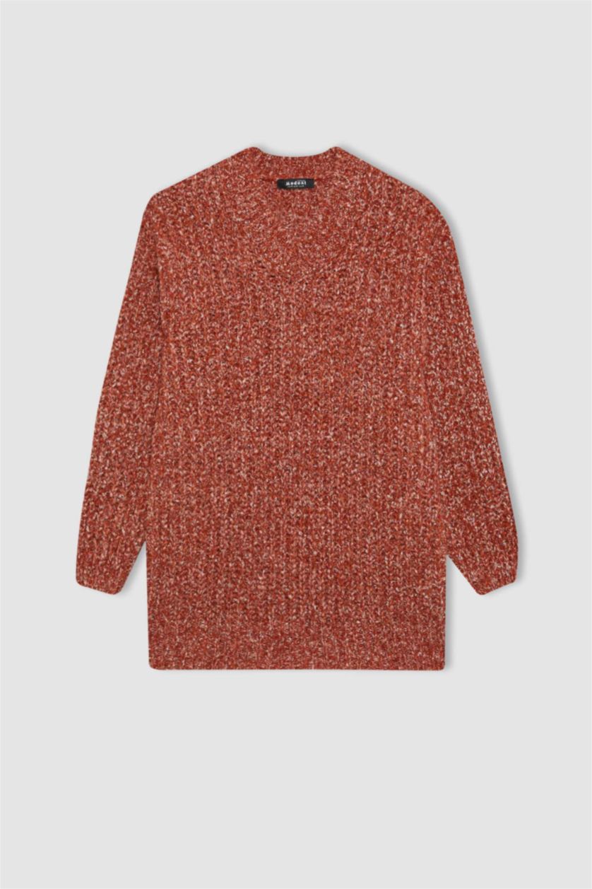 نساء أحمر فاتح بلوز صوف طويل قصة عادية