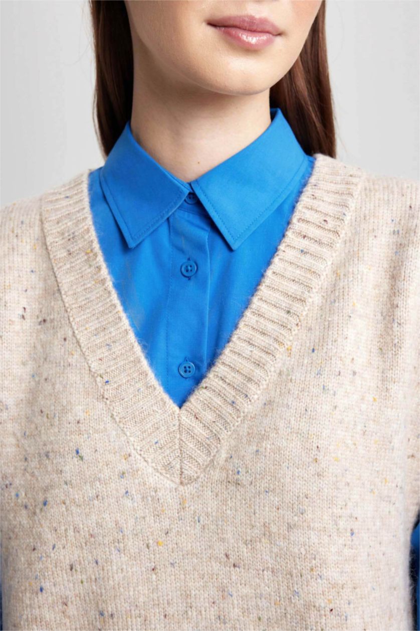 WOMAN Beige Regular Fit V-Neck Vest