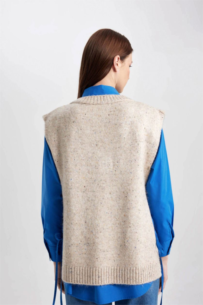 WOMAN Beige Regular Fit V-Neck Vest