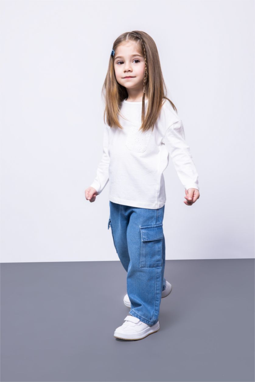 BABY GIRL Blue Baby Girl Regular Fit Wide Leg Jeans
