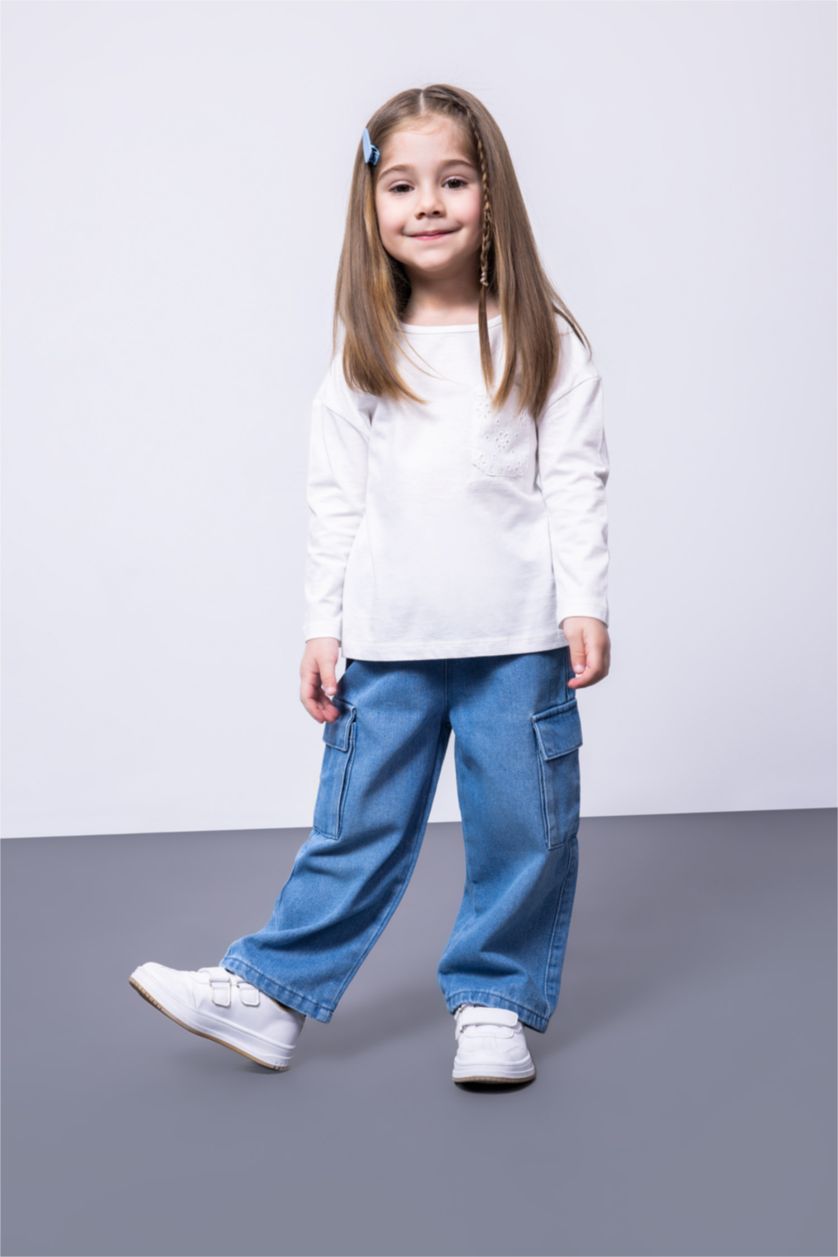 BABY GIRL Blue Baby Girl Regular Fit Wide Leg Jeans