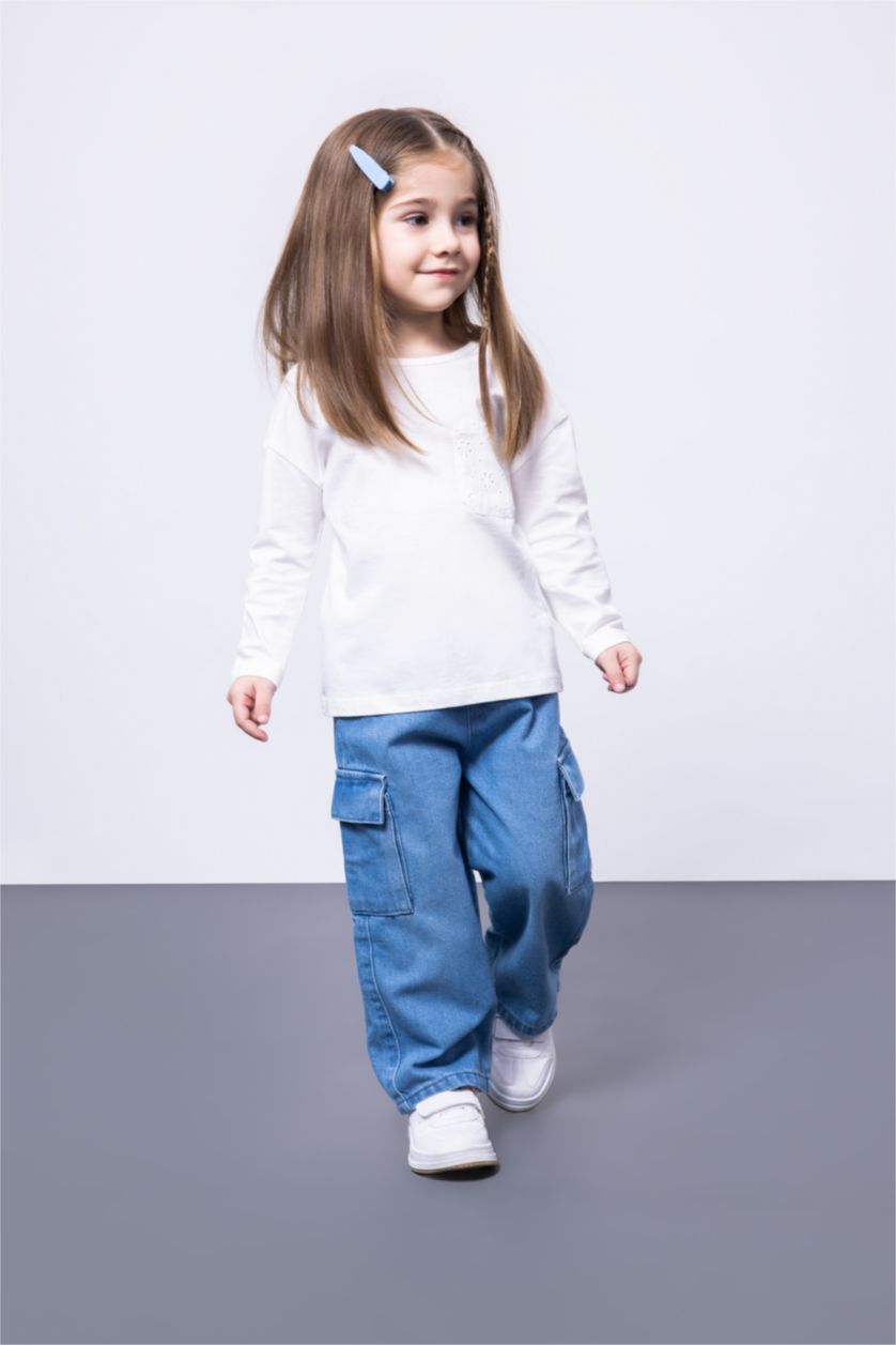 BABY GIRL Blue Baby Girl Regular Fit Wide Leg Jeans
