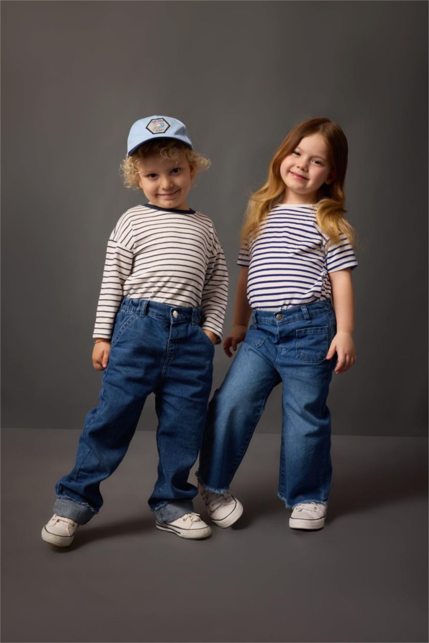 Kız Bebek Mavi Wıde Leg Geniş Paça Jean Pantolon Kız Bebek