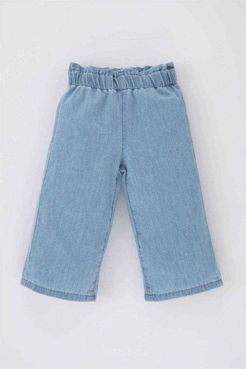 Kız Bebek Açık Mavi Paperbag Geniş Paça Jean Pantolon Kız Bebek