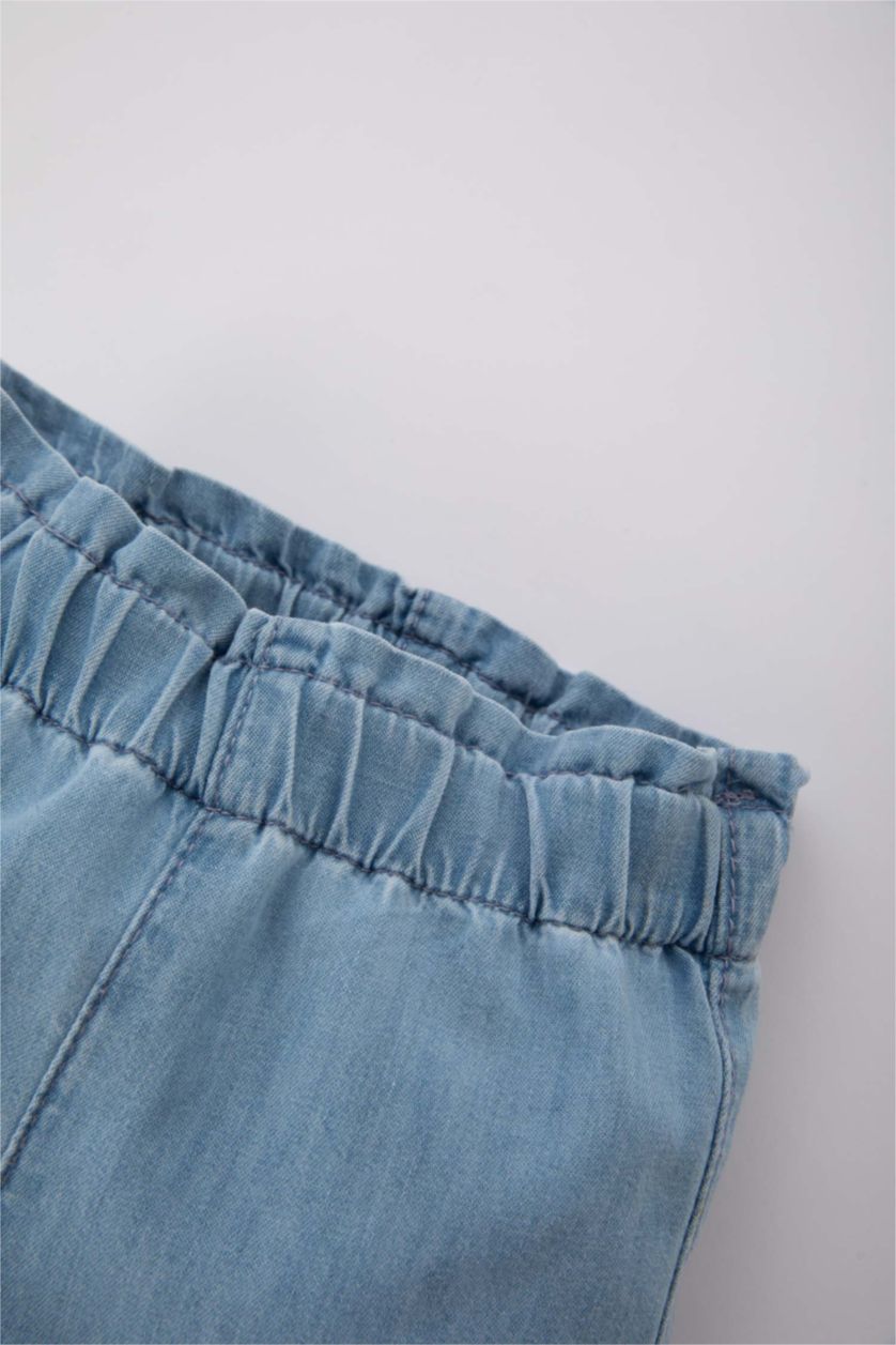 Kız Bebek Açık Mavi Paperbag Geniş Paça Jean Pantolon Kız Bebek