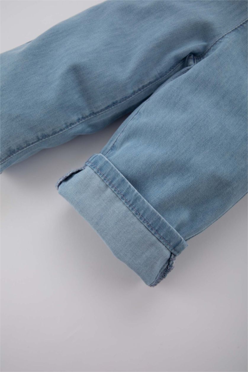 Kız Bebek Açık Mavi Paperbag Geniş Paça Jean Pantolon Kız Bebek