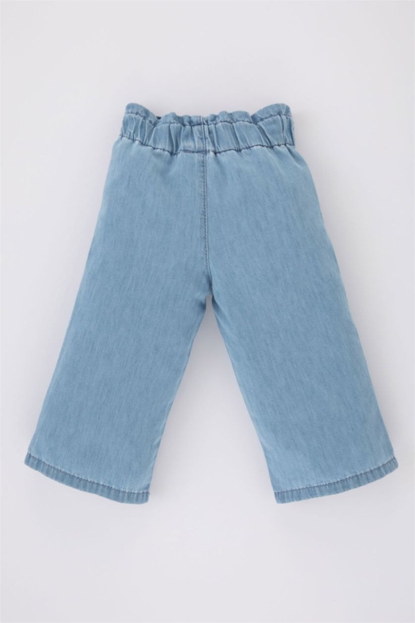 Kız Bebek Açık Mavi Paperbag Geniş Paça Jean Pantolon Kız Bebek