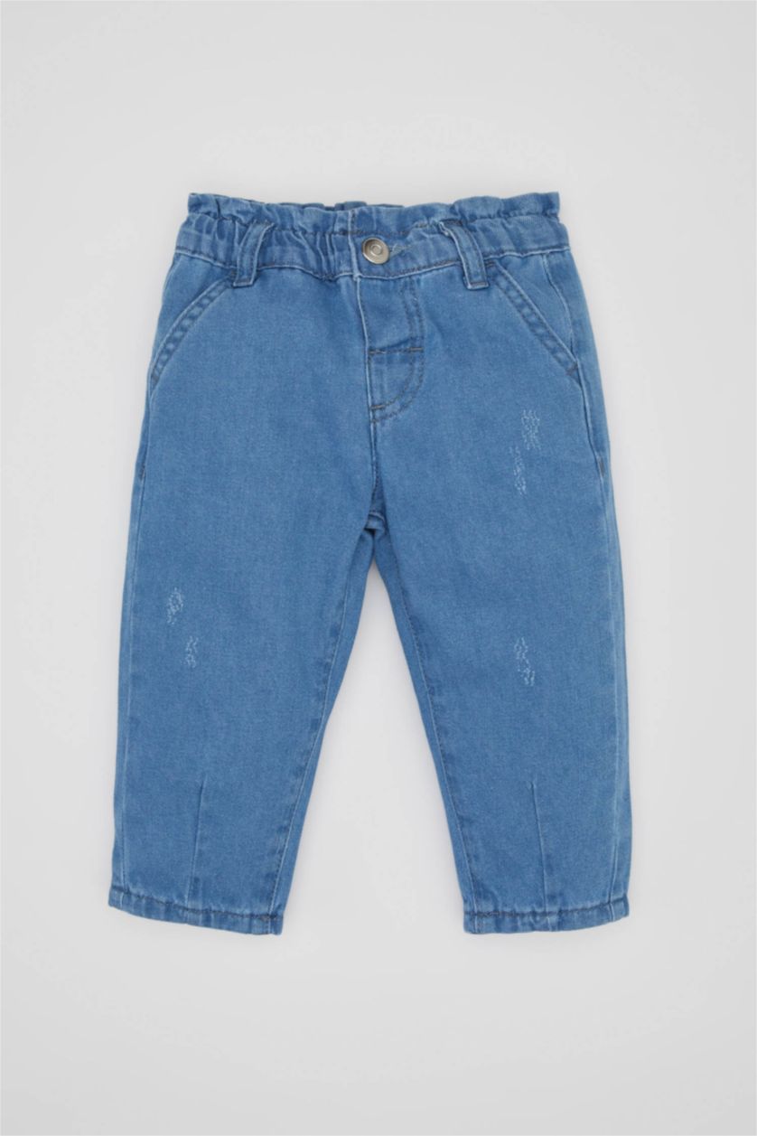 BABY GIRL Blue Baby Girl Paperbag Straight Leg Jeans