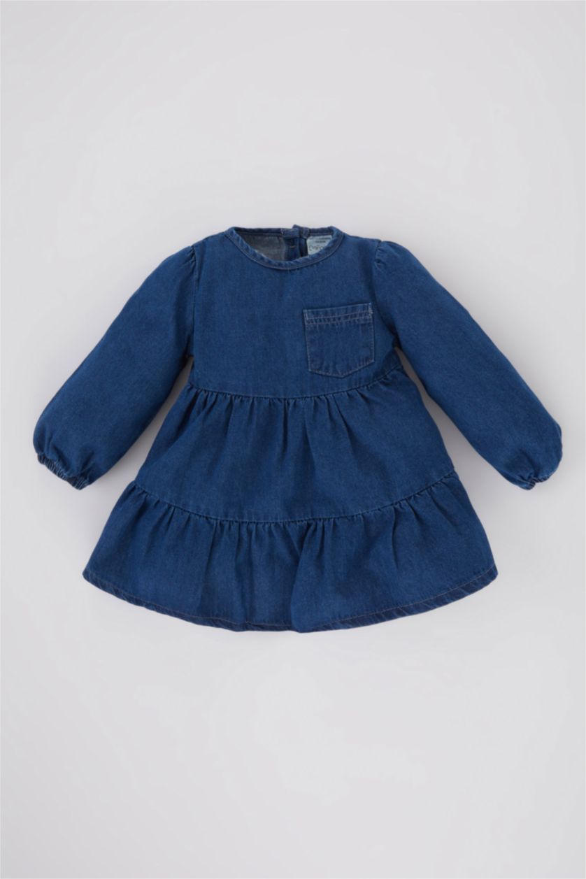 BÉBÉ FILLE Bleu Robe Jean Manches Longues Pour Bébé Fille