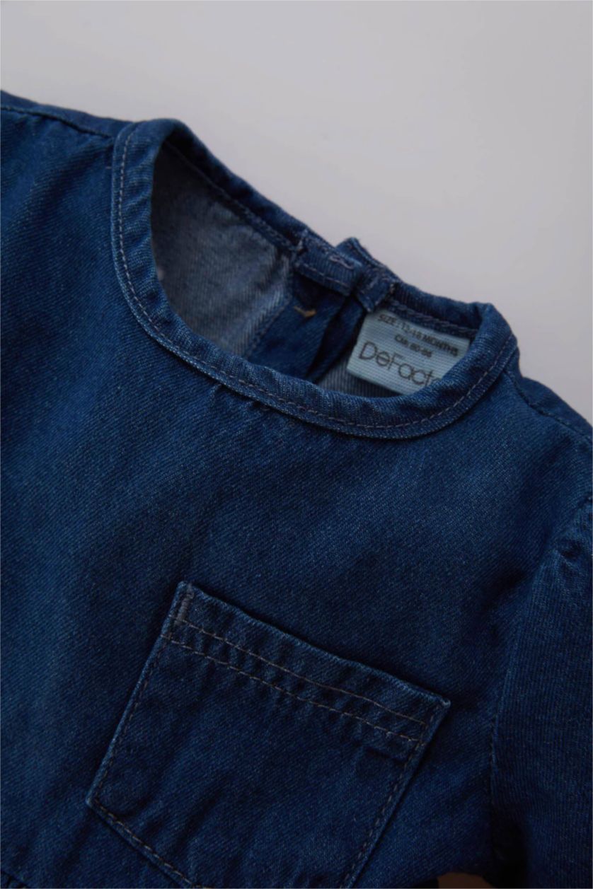 BÉBÉ FILLE Bleu Robe Jean Manches Longues Pour Bébé Fille