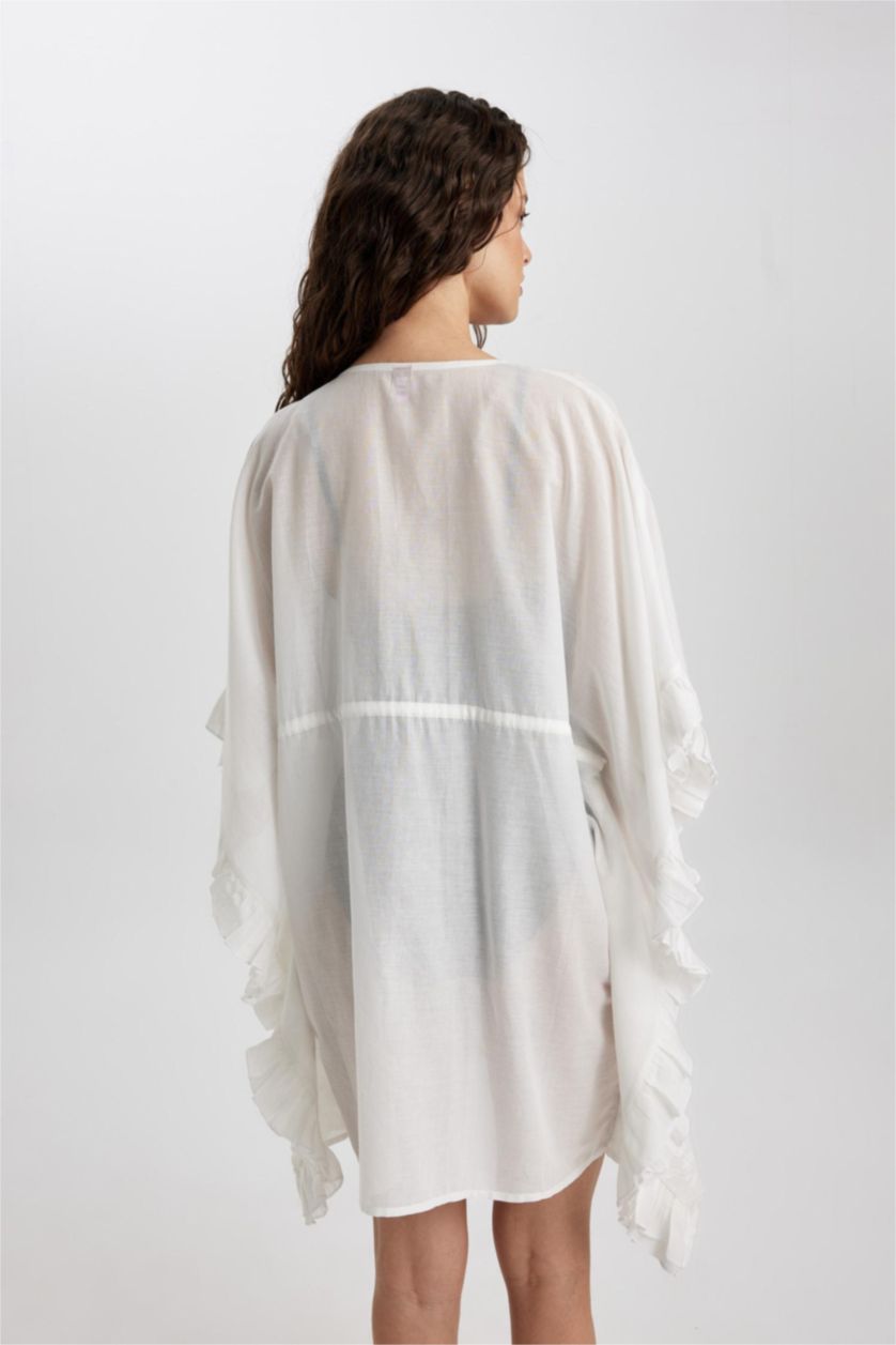 Kadın Kırık Beyaz V Yaka Baskılı Beyaz Kimono-Fall in Love