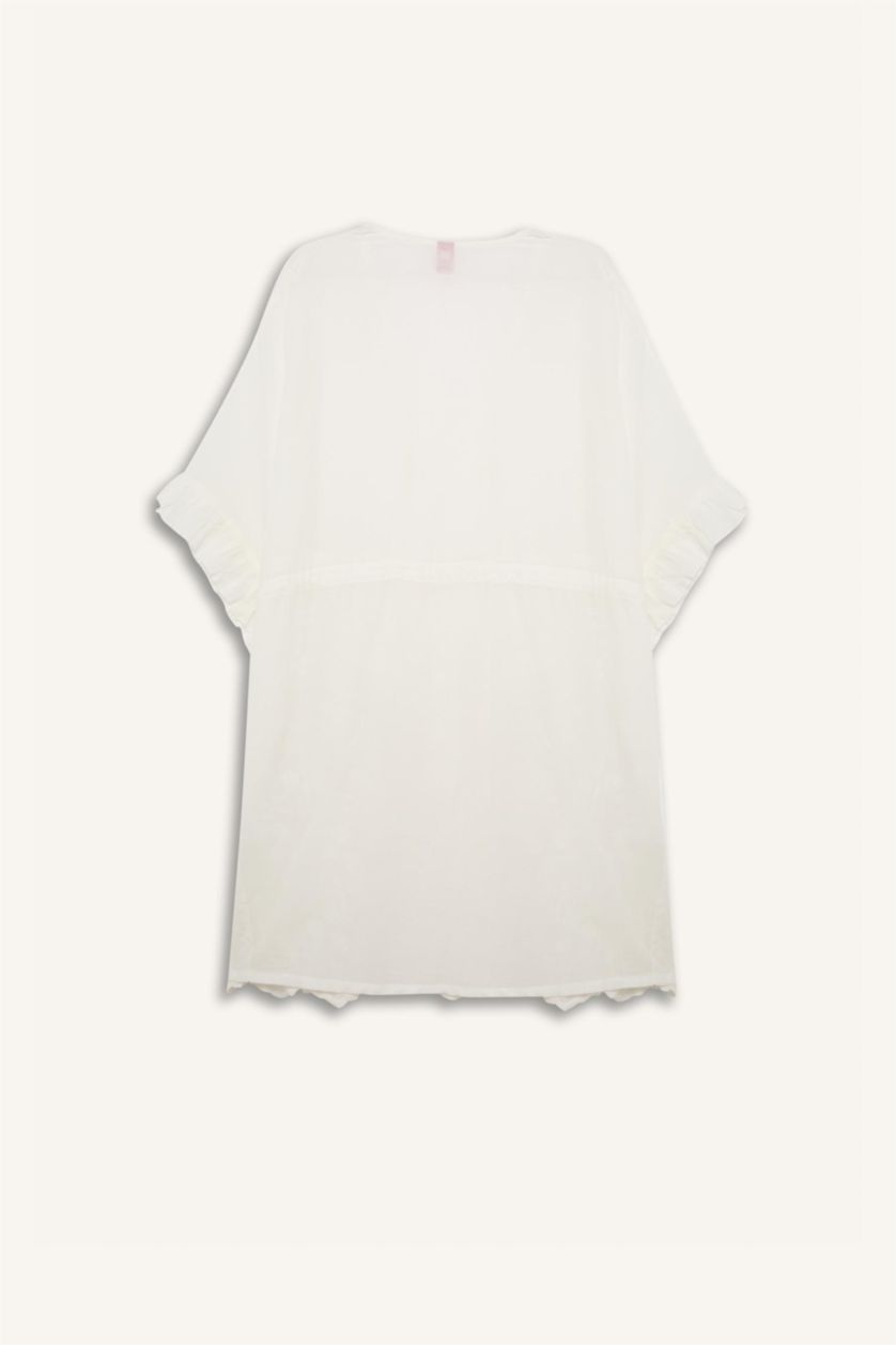 Kadın Kırık Beyaz V Yaka Baskılı Beyaz Kimono-Fall in Love