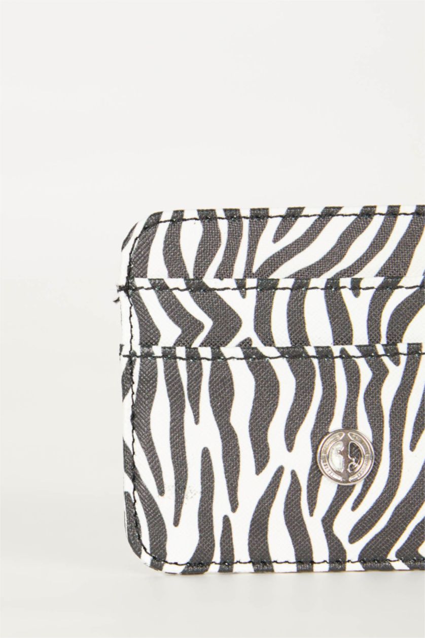 Woman Black Woman Animal Printed Faux Leather Card Holder