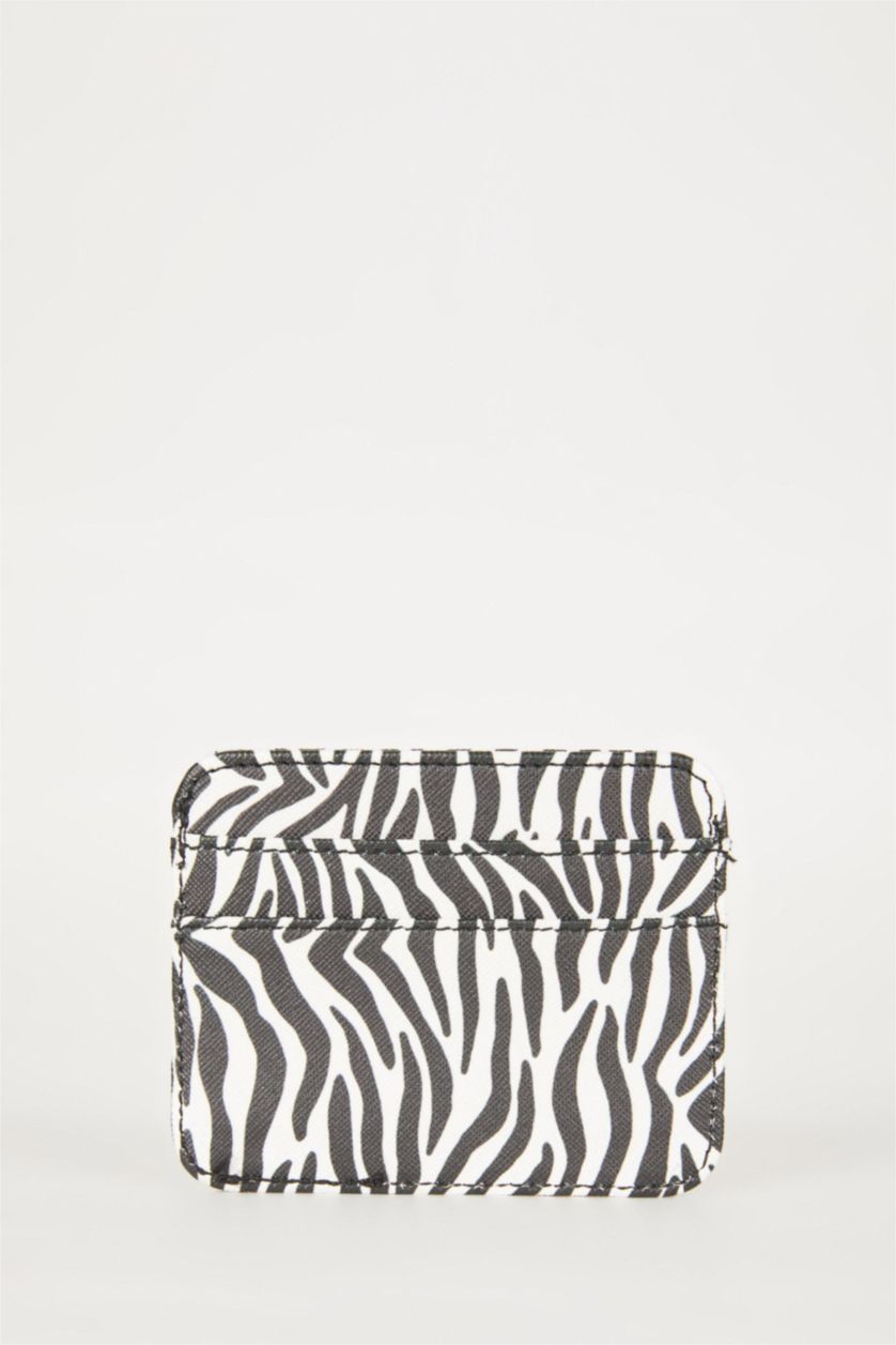 Woman Black Woman Animal Printed Faux Leather Card Holder